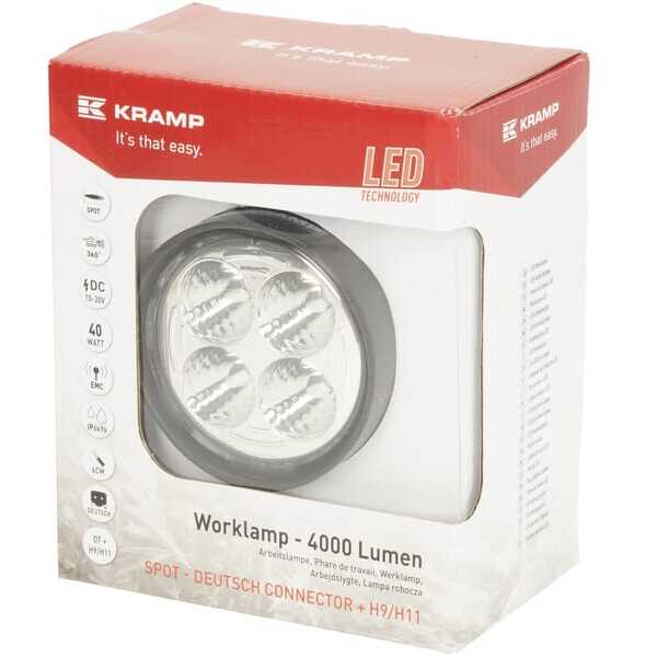 John Deere Werklampen rond LED - LA10551SP - Werklamp led, 40 W, 4.000 lm, rond, wit, 10/30 V, 84 x 126 x 71,8 mm, AMP stekker, 